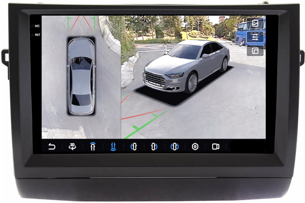 Магнитола для Toyota Prius 20 2003-2011 (вниз, с JBL) - FarCar BX9-360-9613F1 монитор 9.5" 2K QLED на Android 13, 6Гб+128Гб, CarPlay, 4G SIM-слот, 4 камеры в комплекте