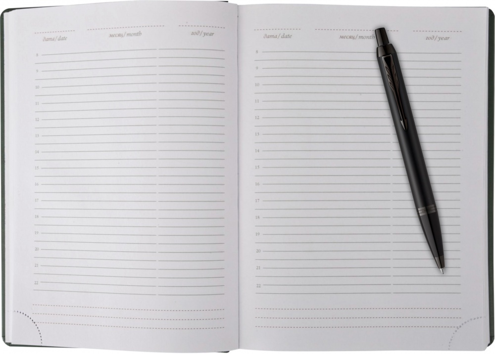 Подарочный набор Parker: черный ежедневник и черная шариковая ручка Parker IM Black Edition, цвет чернил синий