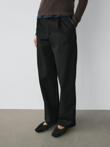 Massimo Dutti Хлопковые брюки с вытачками, черный