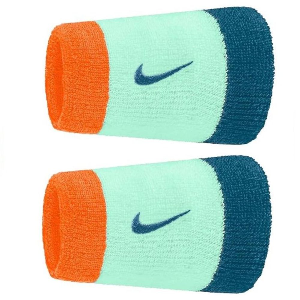 Напульсник теннисный Nike Swoosh Double Wide 2P - orange/mint/teal