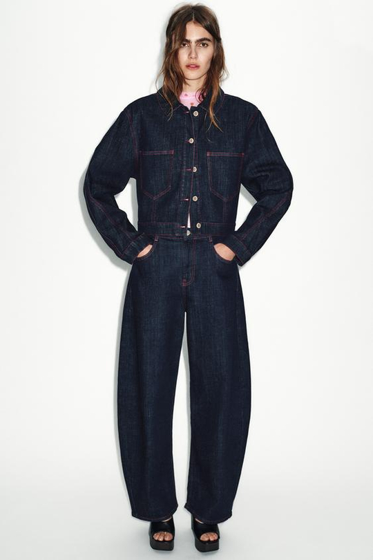 ZARA ДЖИНСЫ Z1975 BARREL С ВЫСОКОЙ ПОСАДКОЙ, СИНИЙ