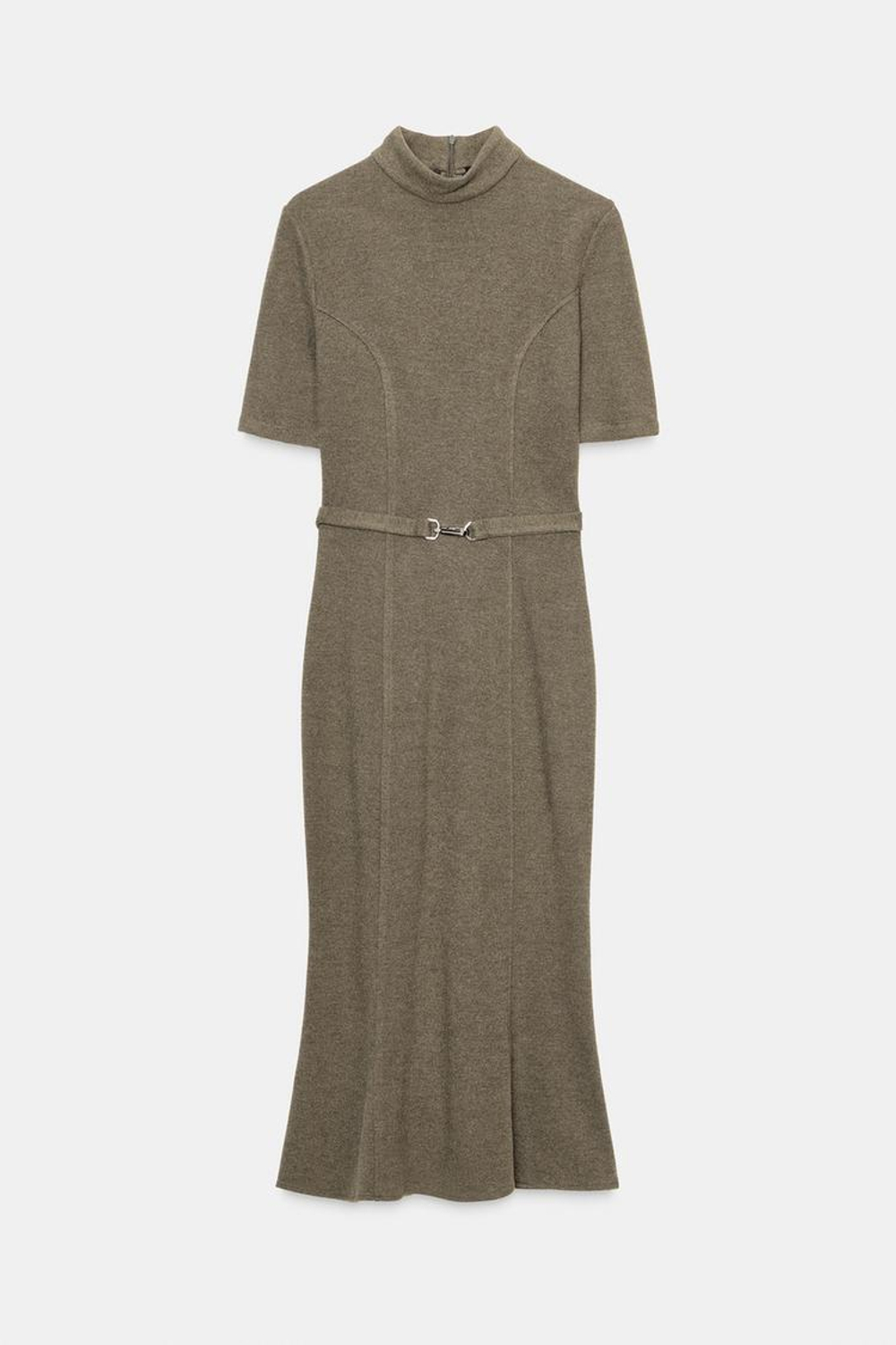 ZARA ПЛАТЬЕ ИЗ МЯГКОЙ ТКАНИ С РЕМНЕМ, ХАКИ МЕЛАНЖ