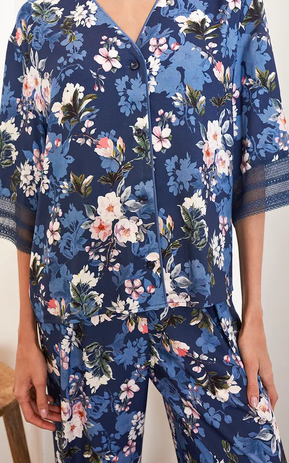 Рубашка 56414 Синий цветы