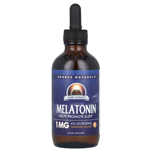 Source Naturals, Sleep Science®, мелатонин, апельсин, 1 мг, 118,28 мл (4 жидк. унц.)