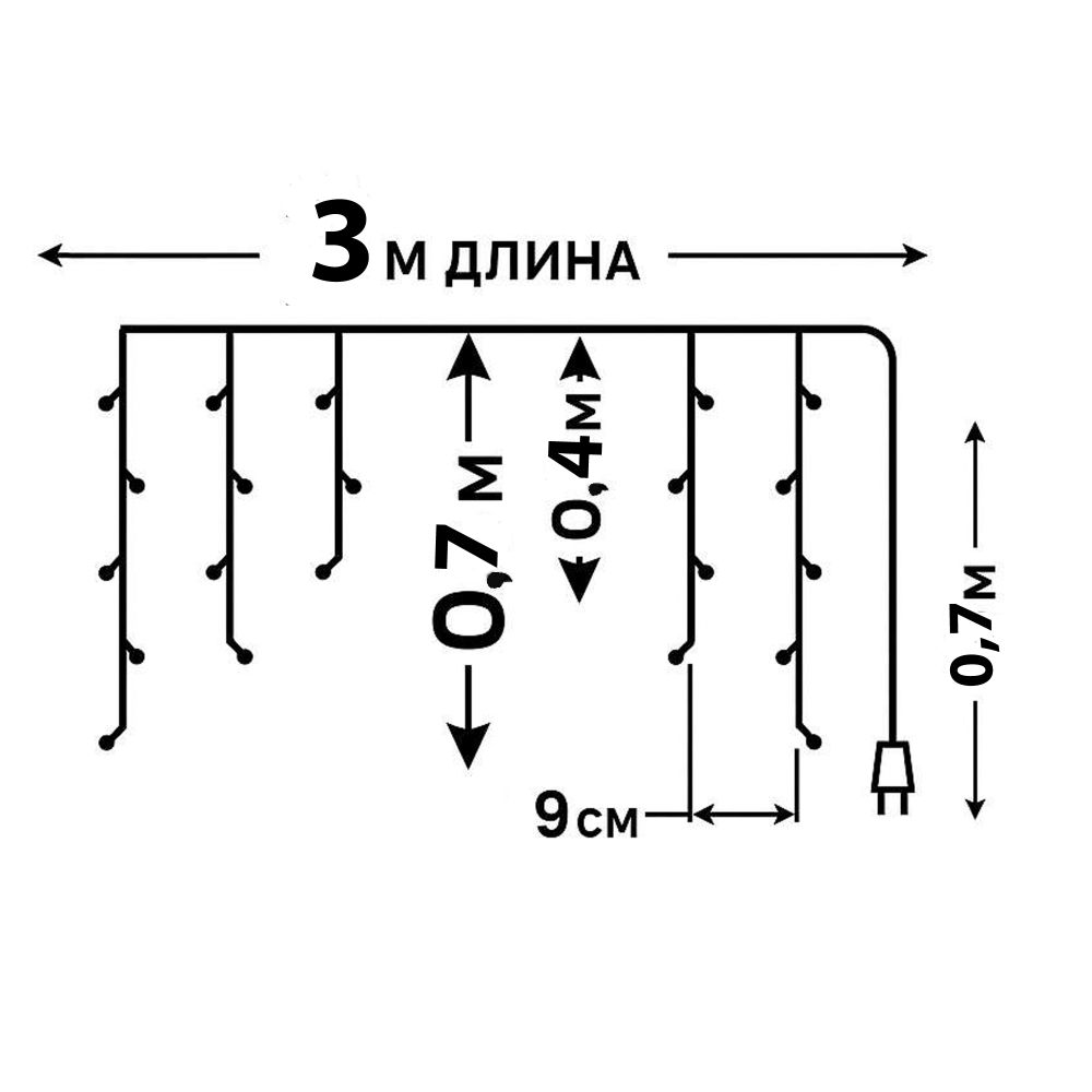 ULD-B3010-200-DTA WHITE IP20 Бахрома светодиодная с контроллером. 200 светодиодов. 3 м. белый. IP20. провод прозрачный