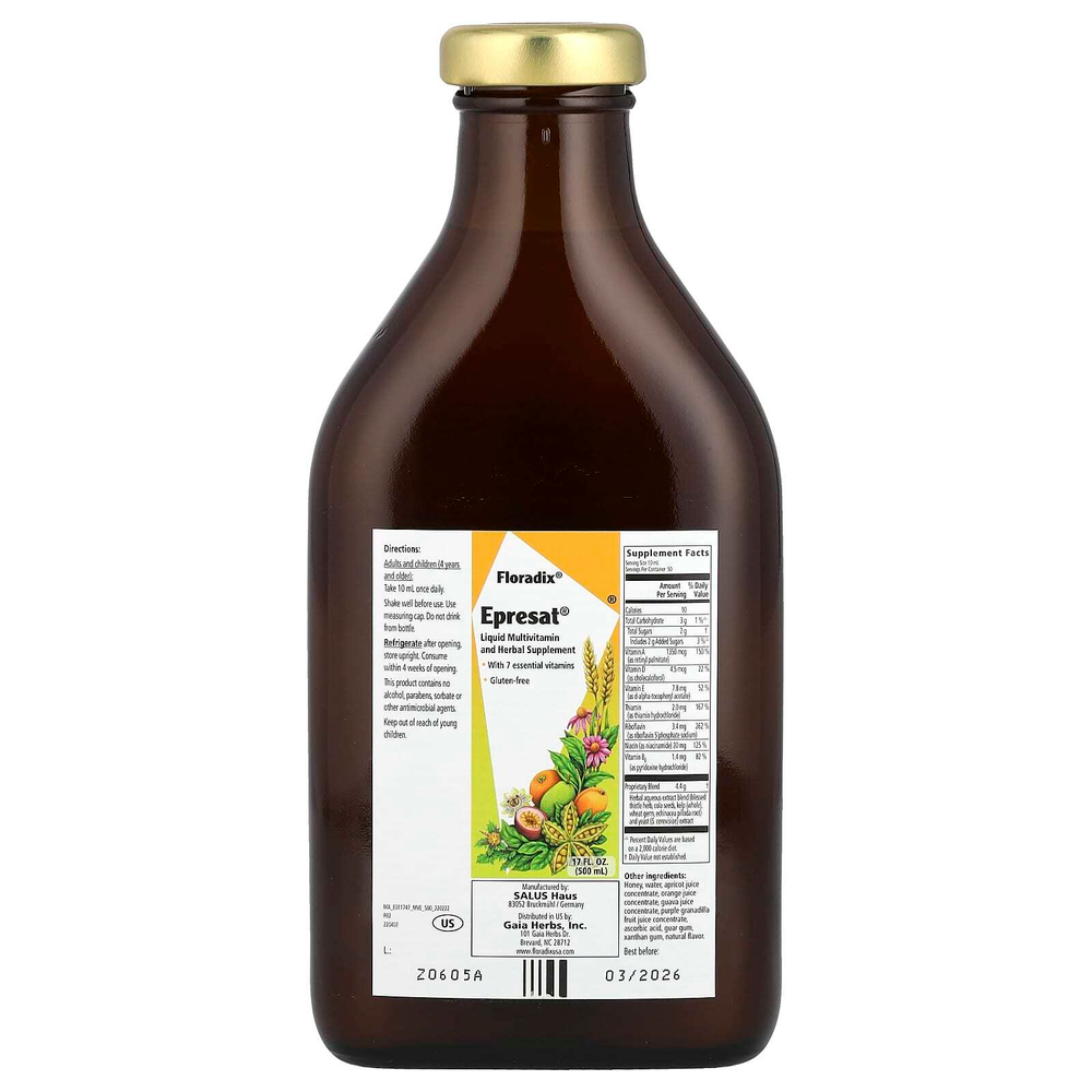 Floradix, Floradix, Epresat, жидкая растительная добавка, 500 мл (17 жидк. унц.)