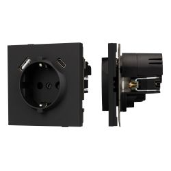 Механизм розетки с USB зарядкой SCT-TENDO-MUAC-SFPL-BK (230V, 16A) (Arlight, Матовый черный) 054607