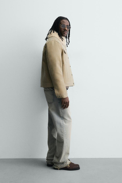 ZARA КОМБИНИРОВАННАЯ ХЛОПКОВАЯ КУРТКА С ЭФФЕКТОМ МЕХА, ПЕСОЧНЫЙ