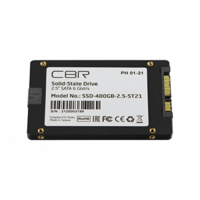 CBR SSD-480GB-2.5-ST21, Внутренний SSD-накопитель, серия "Standard", 480 GB, 2.5", SATA III 6 Gbit/s, Phison PS3111-S11, 3D TLC NAND, R/W speed up to 550/500 MB/s, TBW (TB) 400