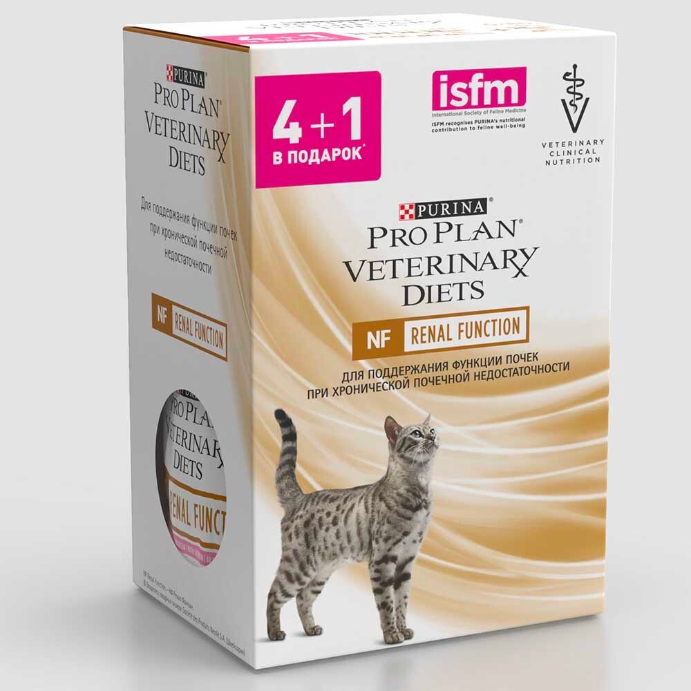 Pro Plan VET NF набор 4+1 - диета консервы (пауч) для кошек c патологией почек (курица), 5х85 г (Renal Function Management ST/OX)