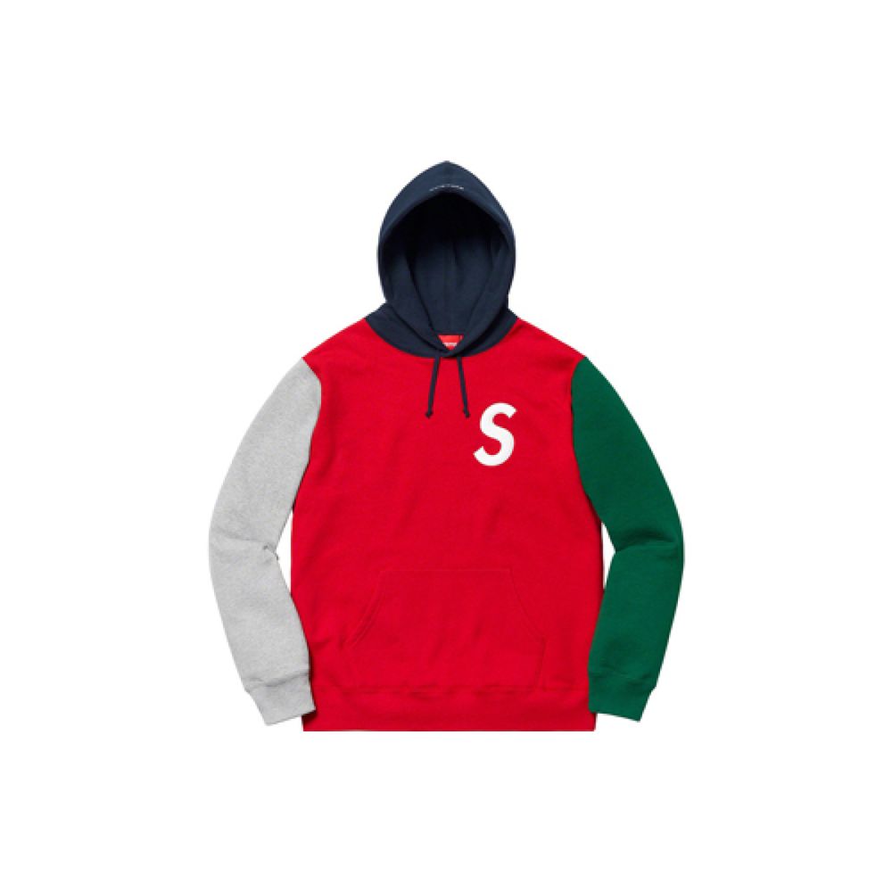 Supreme SS19 S Logo Colorblocked Hooded Sweatshirt Red S