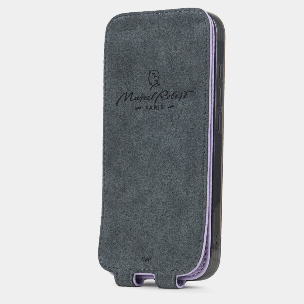 Чехол iPhone 16 Pro натуральная кожа козы, сиреневого цвета