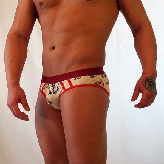 Мужские трусы брифы белые с принтом с красной резинкой Van Baam