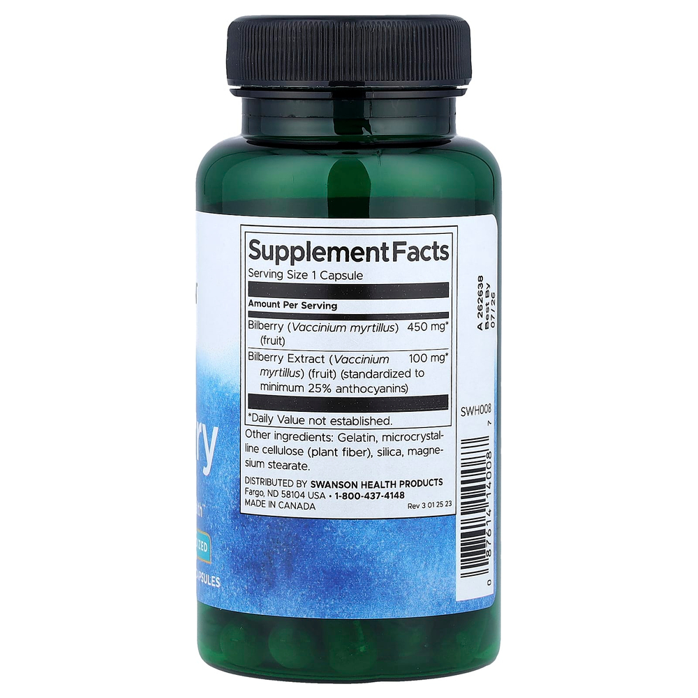 Swanson, черника, стандартизированная, 60 капсул