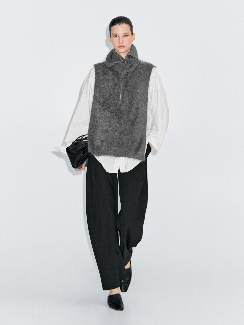 Massimo Dutti Манишка из 100% кашемира с застежкой-молнией, серый