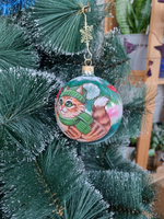Шар стеклянный  "котик на ёлке" ручная роспись