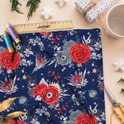 Ткань атлас следящие за тобой реалистичные розы