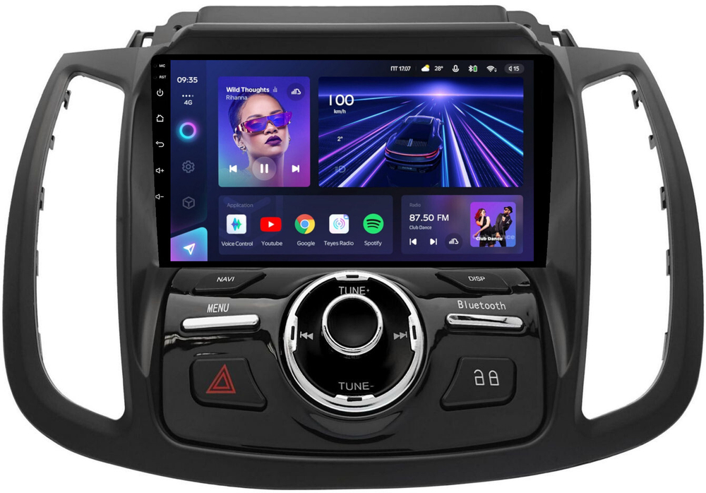 Магнитола для Ford Kuga 2 2017-2019 (SYNC 3, рамка с кнопками тип 2) - Teyes CC3 монитор 9" QLED на Android 10, ТОП процессор, 4Гб+32Гб, CarPlay, 4G SIM-слот