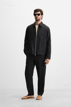 ZARA КУРТКА-РУБАШКА ИЗ 100% ЛЬНА, ЧЕРНЫЙ