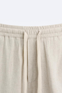 ZARA ШОРТЫ-БЕРМУДЫ ИЗ ВИЗКОЗЫ И ЛЬНА, СВЕТЛО-БЕЖЕВЫЙ