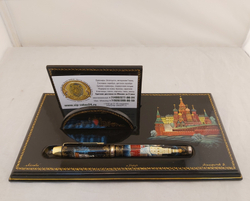 Визитница настольная с расписной  ручкой "Москва Златоглавая" худ. Макарычев