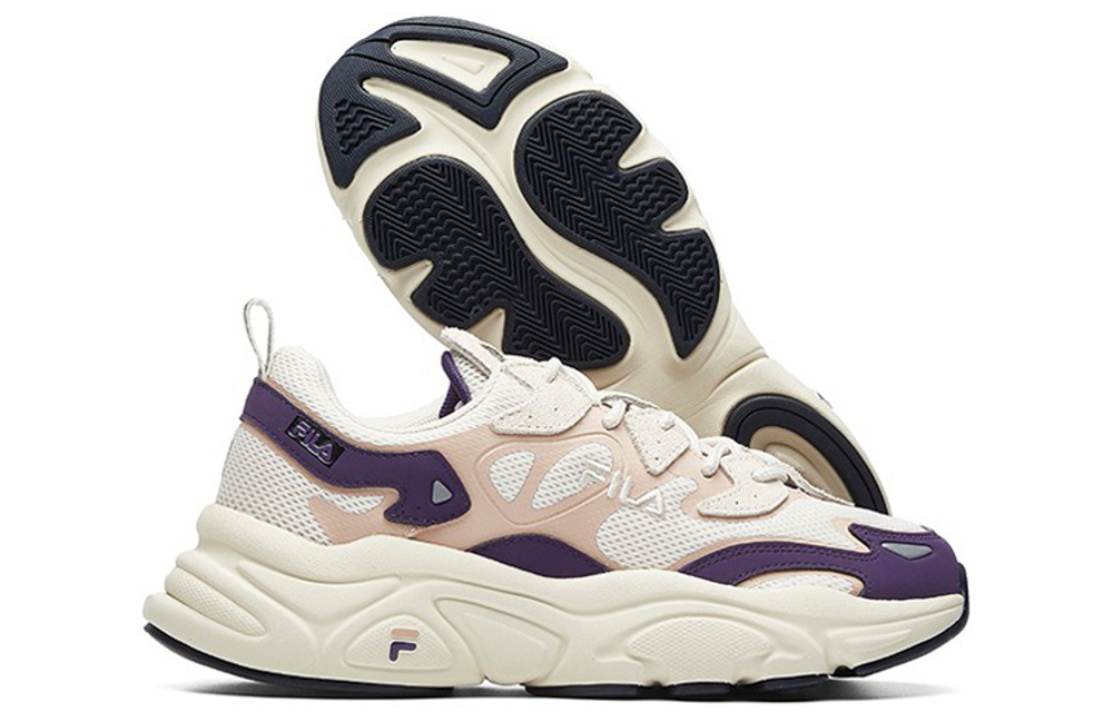 FILA MARS series comfortable daily non-slip breathable low-cut life casual shoes women's white purple powder