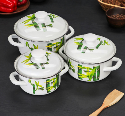 Набор эмалированных кастрюль «Бамбук», 3 предмета: 1 л, 1,5 л, 2,3 л, индукция