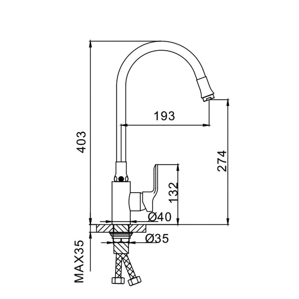 Смеситель для кухни 35к F4353 FRAP без излива (п/гайку, хром, латунь)