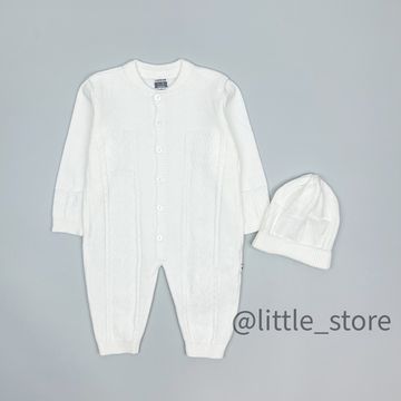 Комбинезон вязаный с шапочкой, Молочный