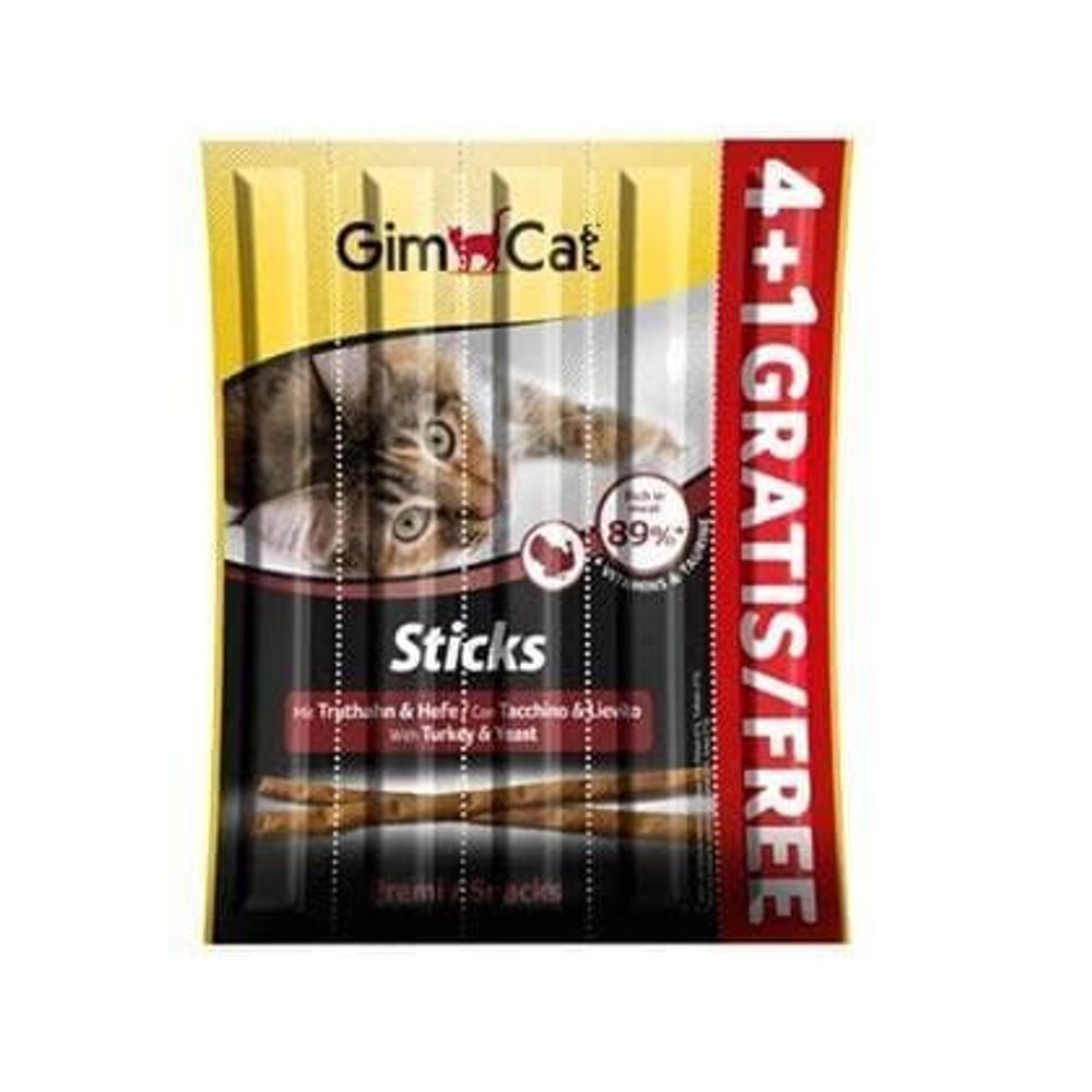 Gimcat: лакомство Sticks палочки индейка + дрожжи д/кошек, 5шт АКЦИЯ 1 бесплатно