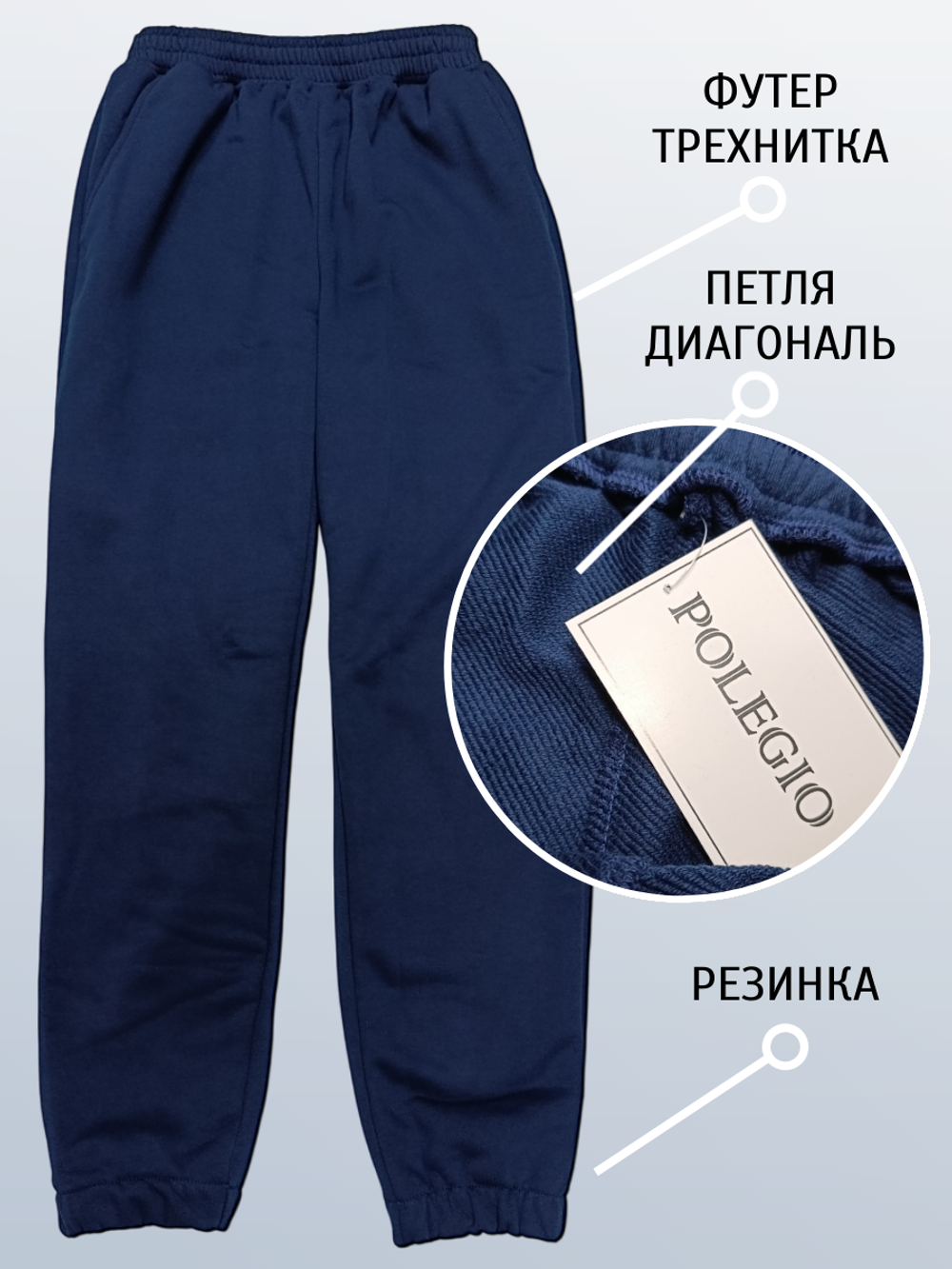 30534 Брюки-джоггеры футер 3-х нитка диагональ темно-синий (54)