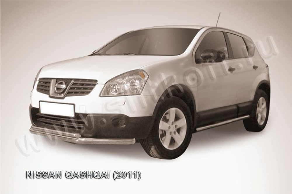 Защита переднего бампера (нержавейка) Nissan Qashqai (2010-2013) d57+d42 длинная