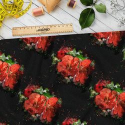 Ткань ниагара цветы красные маслом