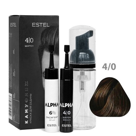 ESTEL Краска-камуфляж ALPHA 4/0 Шатен (Ампула с краской, оксигент 6%,пенообразователь)