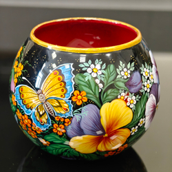 Вазочка с ручной росписью Палех "Анютины глазки"