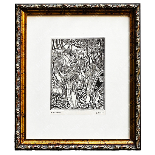 Билибин И. Я. «Илья Муромец и жена Святогора». Фотоцинкография. 1912 г.