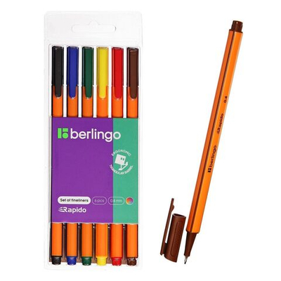 Набор ручек капиллярных, 6 цветов Berlingo Rapido , 0.4 мм, трехгранная, европодвес