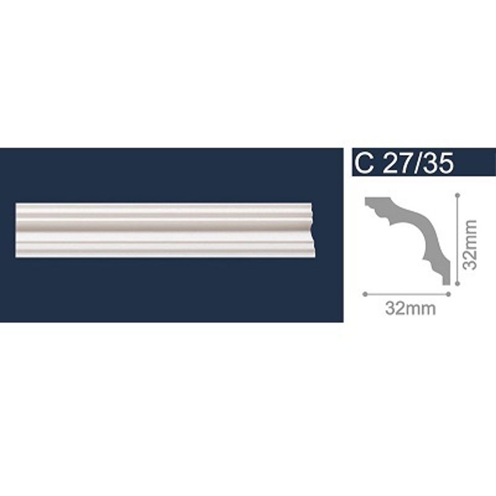 С27/35 Плинтус потолочный Солид белый, экструдированный