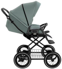 Детская коляска Roan Bass Next Classic Кожа d12 3 в 1 с автокреслом Elo Black RCL303/1 Misty Mint/Grey