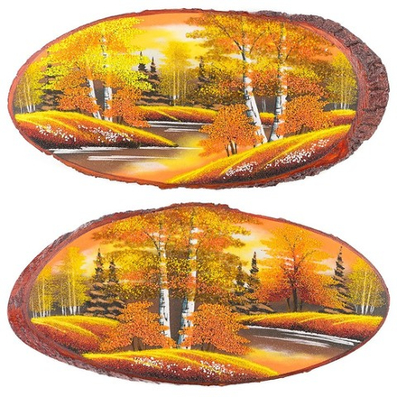 Панно на срезе дерева "Осень янтарная" горизонтальное 50-55 см R120054