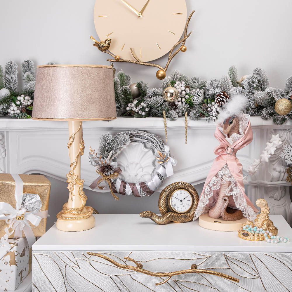 Настольная лампа Змея Катари Айвори с абажуром Тюссо Игуана Беж