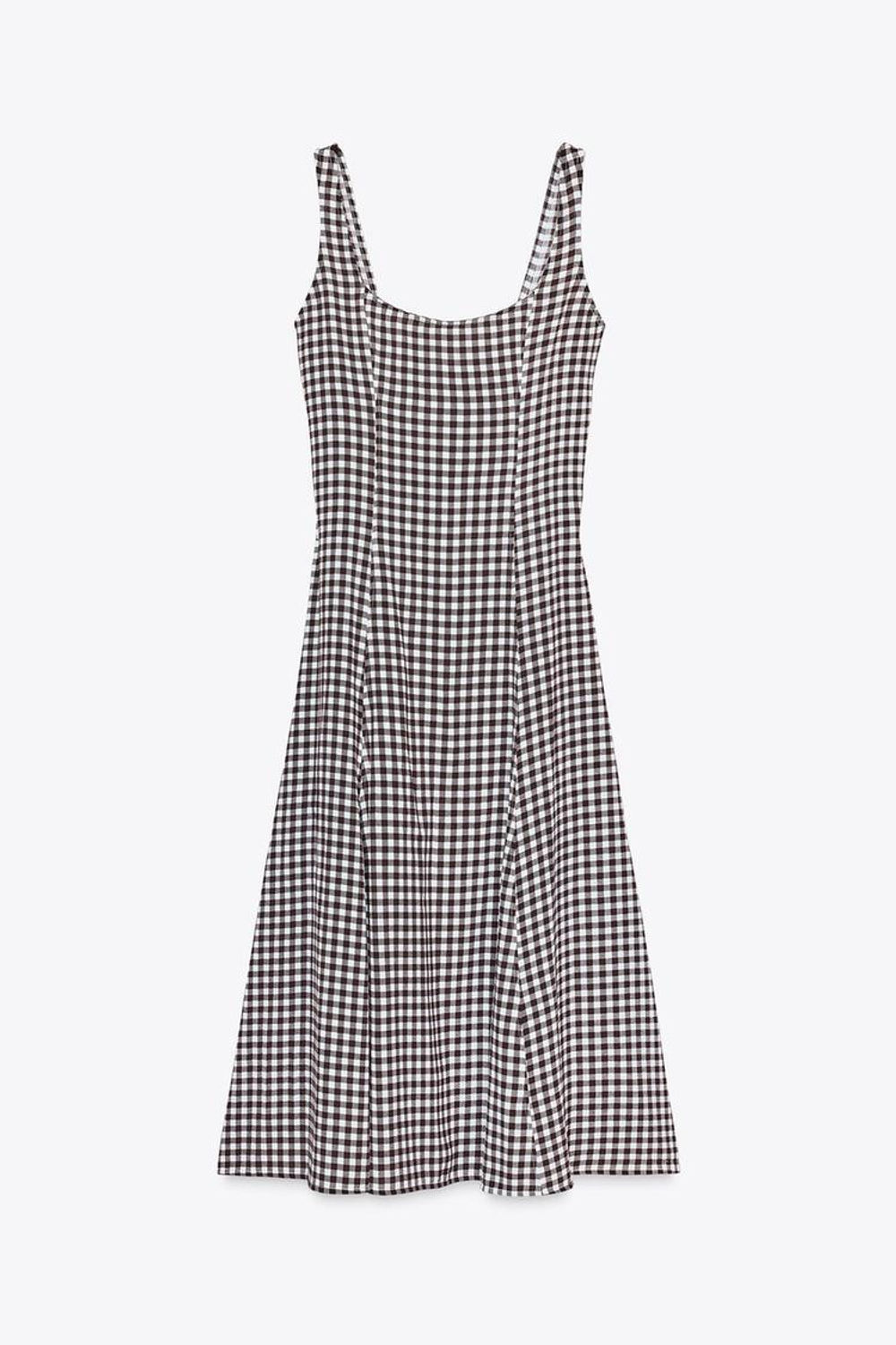 ZARA ПЛАТЬЕ В КЛЕТКУ ВИШИ, КОРИЧНЕВЫЙ