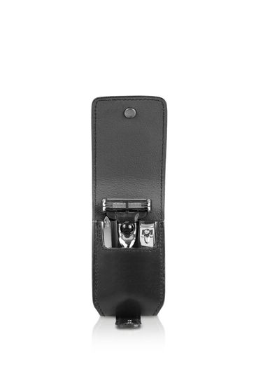 Бритвенный дорожный набор Mondial : в черном чехле: станок, пинцет, книпсер; серебристый