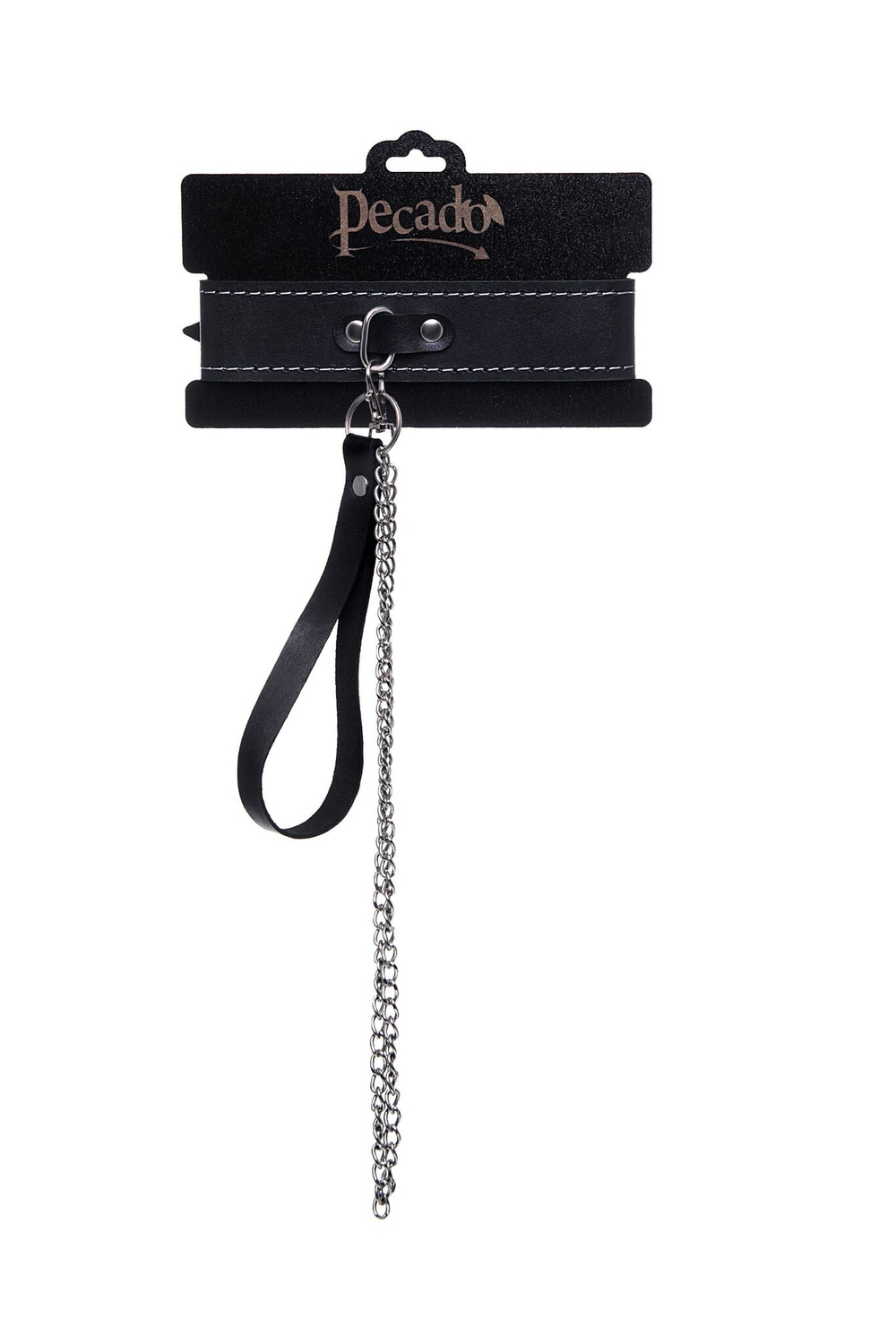 Кожаный двухслойный ошейник с белой строчкой и поводком