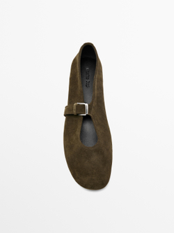 Massimo Dutti Балетки из натуральной кожи, хаки