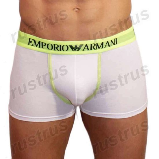 Мужские трусы боксеры белые с салатовой резинкой Emporio Armani
