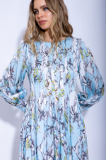 Женское зелёное платье миди с цветочным принтом