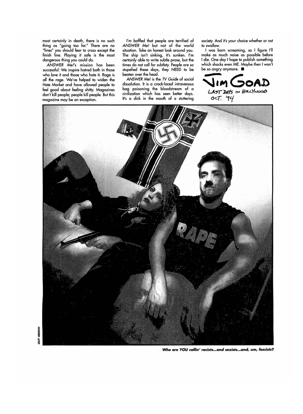 Answer Me. The First Three | Jim Goad