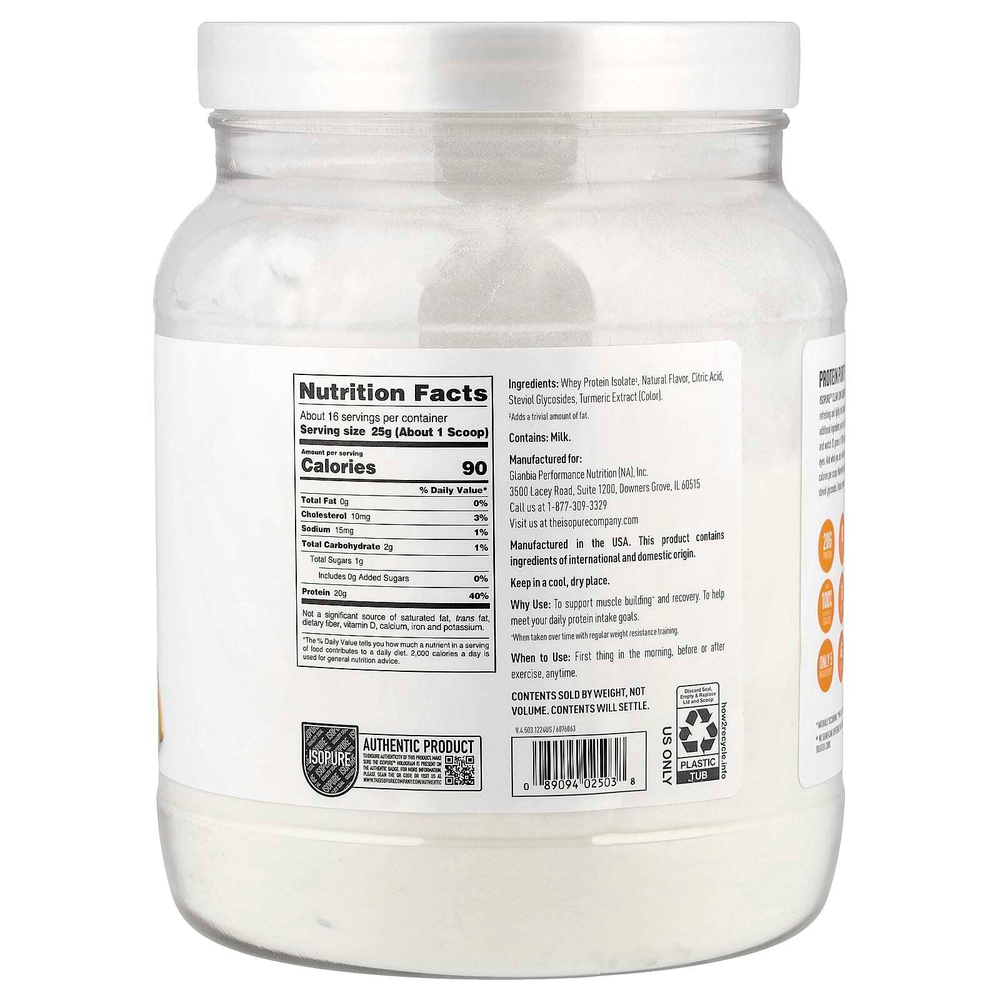 Isopure, прозрачный протеиновый порошок с низким содержанием углеводов, со вкусом лимонада, 400 г (14,1 унции)