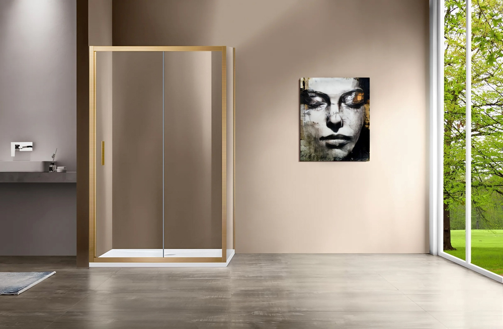 Душевой уголок Garda VSR-1G8015CLG, 1500*800, брашированное золото, стекло прозрачное